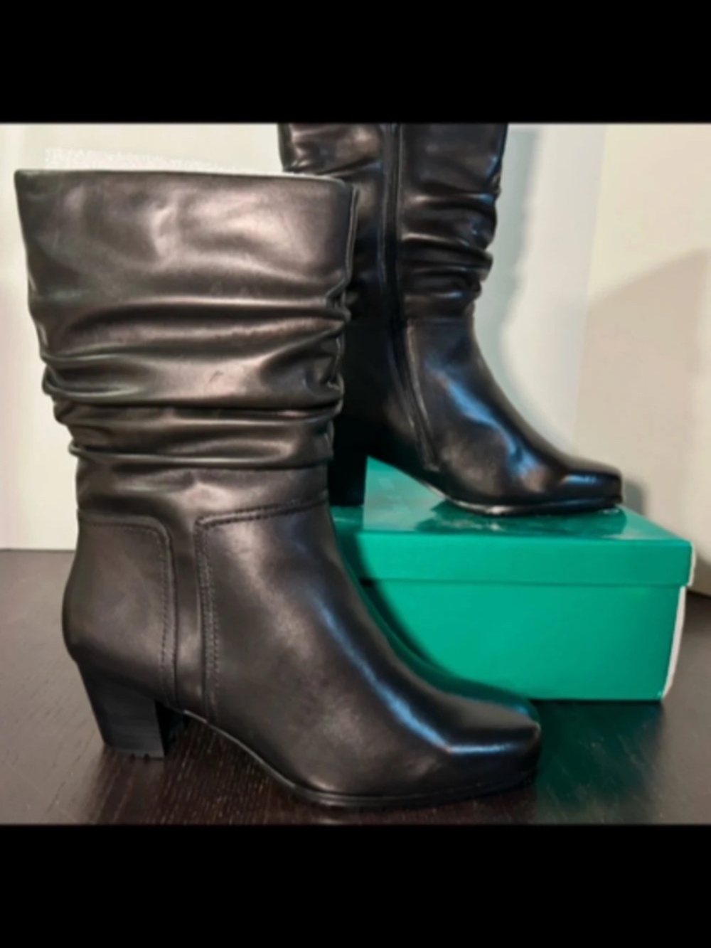 David Tate Dahana Lamb Leather Slouchy Heeled Boots Black Womens Size 10WW